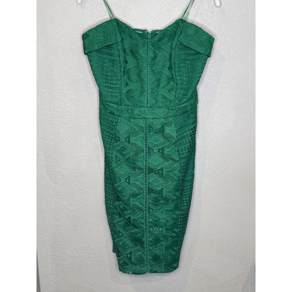 Adelyn Rae Strapless Dress Medium Green Lace Sheath V Neck Crochet Cocktail